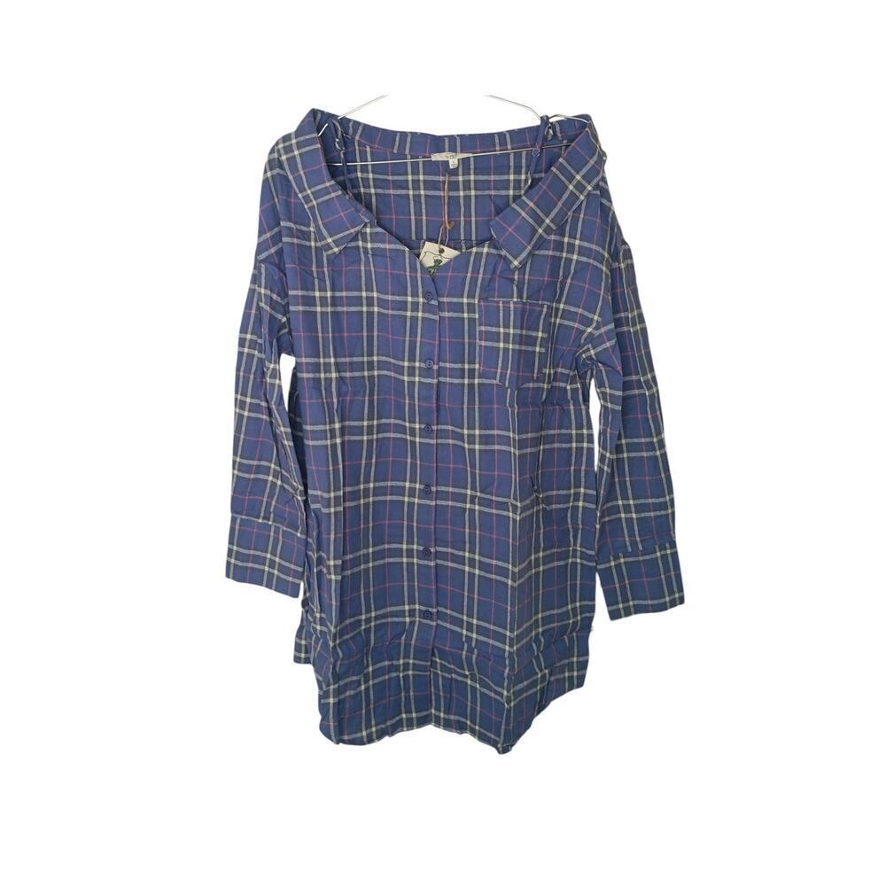 New Easel Los Angeles Oversized Off Shoulder Plaid Shirt Dress Cotton SZ M - Picture 2 of 16